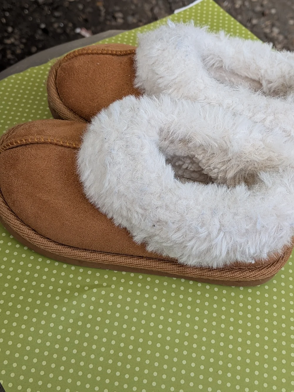 wonder nation Tan Kids Slippers with Cream Fur Cuff